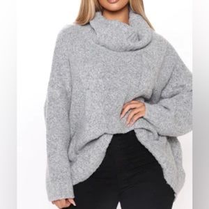 Fashion Nova knit sweater turtleneck Grey
